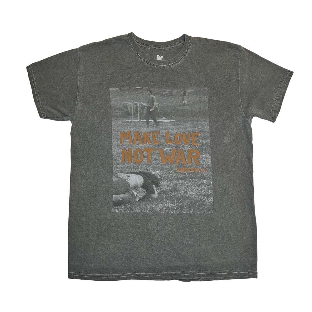 Woodstock Make Love Not War Graphic T Shirt Mens Small S Gray Vintage Inspired‎